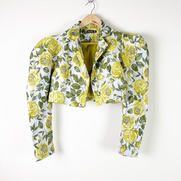 SHEIN Yellow Floral Cropped Blazer and skirt Sz S - Picture 2 of 5